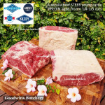 Beef Sirloin AGED BY GOODWINS Australia STEER young cattle (Striploin / New York Strip / Has Luar) frozen brand Harvey/Midfield ROAST SMALL 4-5" +/-1.3 kg/pc (price/kg)